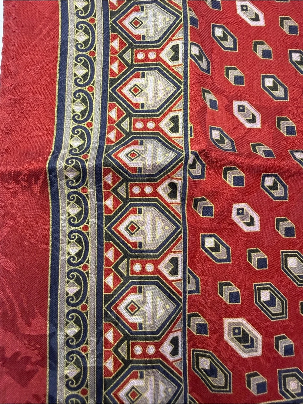 ❤️ Vintage Crimson Geometric Pocket Gentleman Handkerchief Square 12” x 12” ❤️